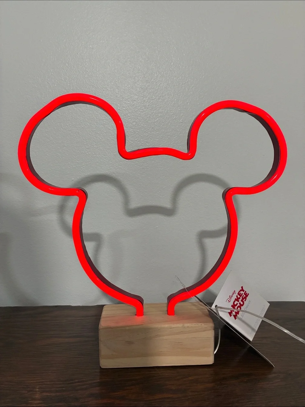 NWT- Disney- LED Light Up- RED- Mickey Mouse Head Neon Accent Light
